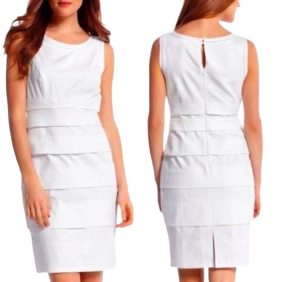White House‎ Black Market Dress Sleeveless Fitted Stretch Pleated Tiered Shift 8 - Picture 1 of 16